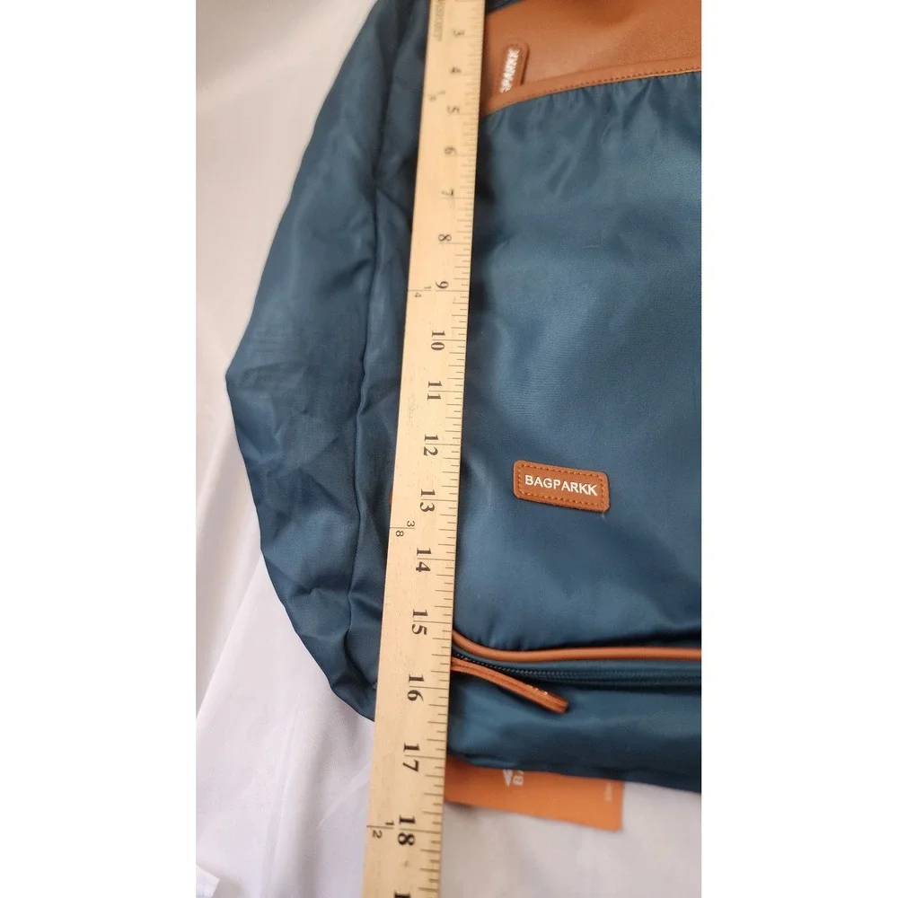 Bagparkk Blue Nylon  Brown Faux Leather Trim Travel Bag NWT